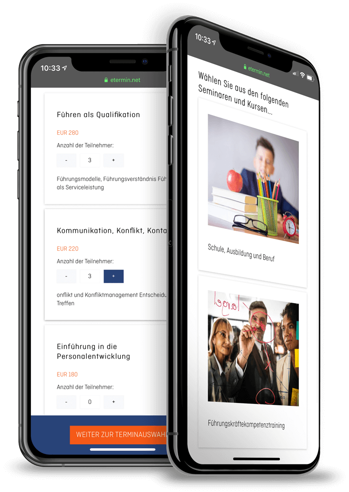 Online-Kalender zur Terminreservierung für Seminare und Kurse von eTermin