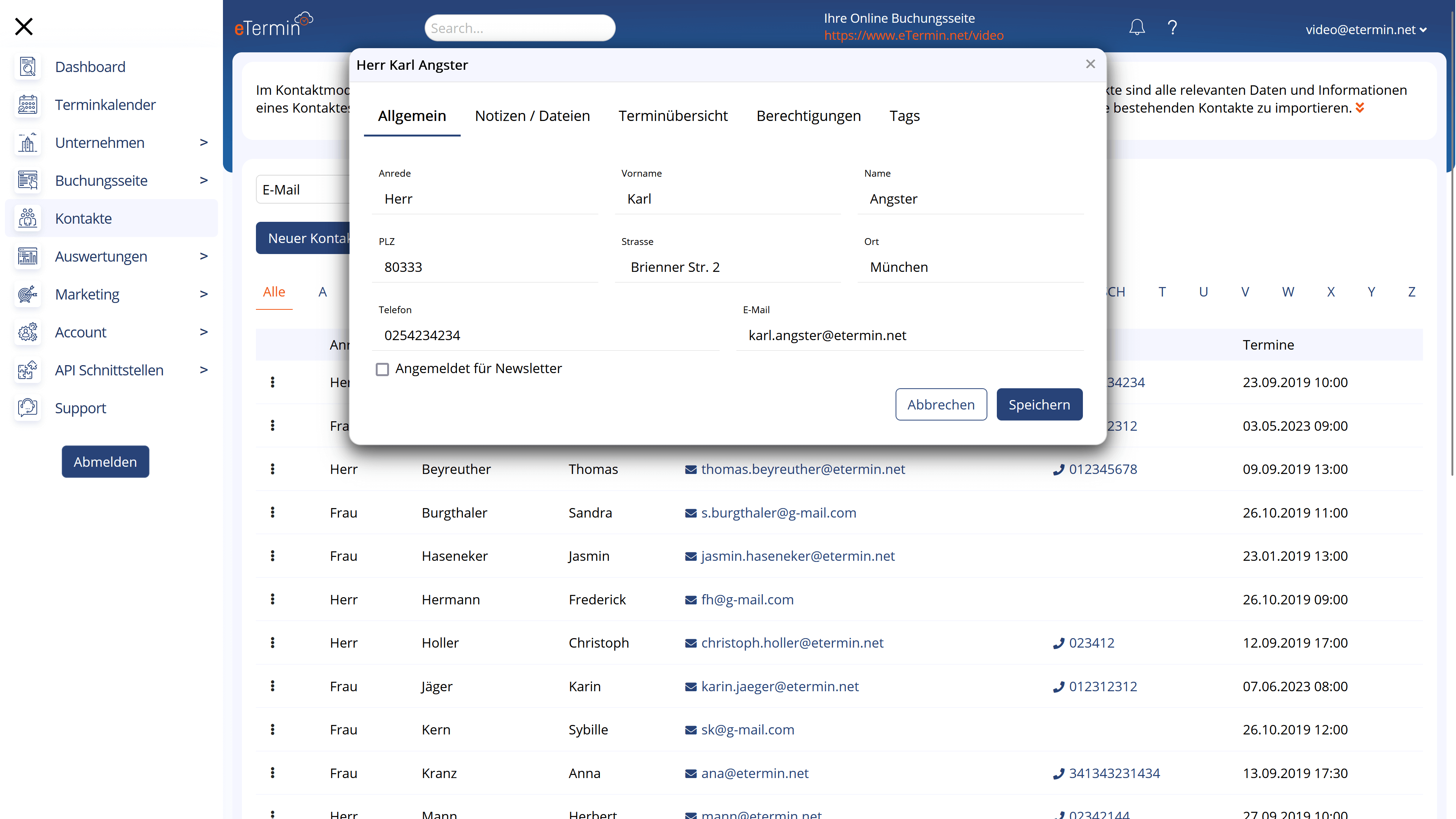 CRM Einstellungen im Terminplaner Backend