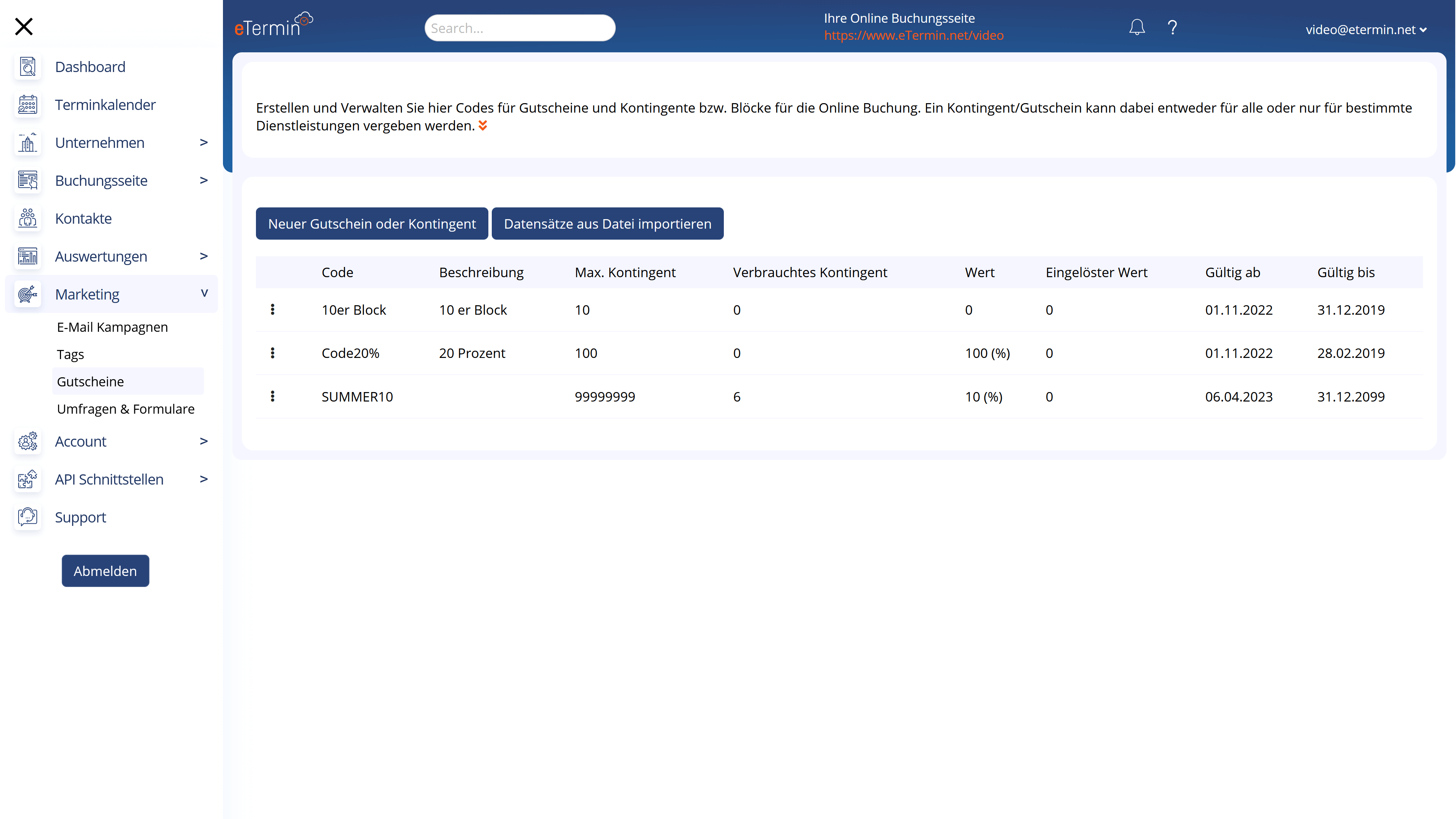 Gutscheinverwaltung Online Terminplaner