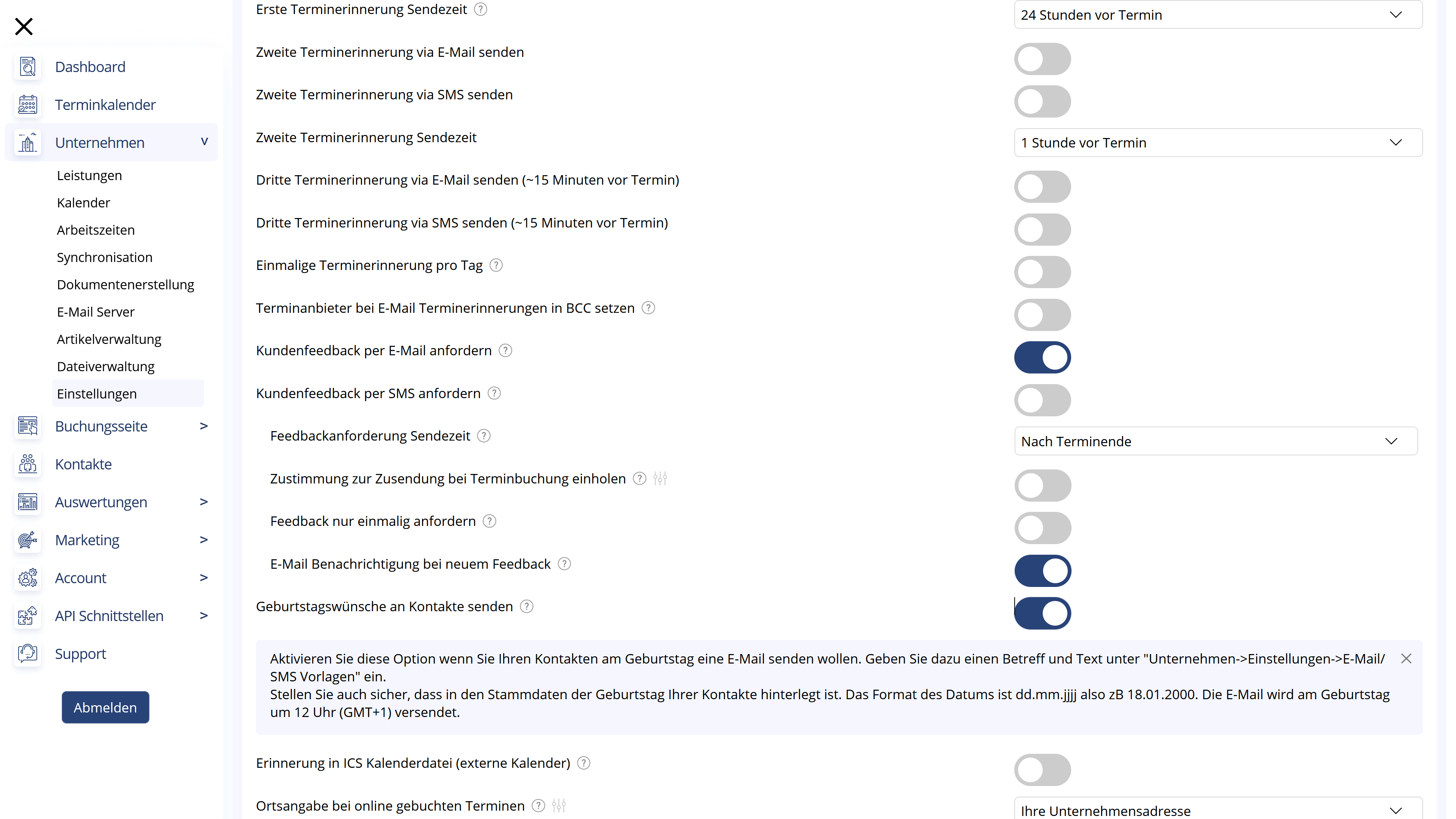 Geburtstagswünsche bei der Terminbuchung